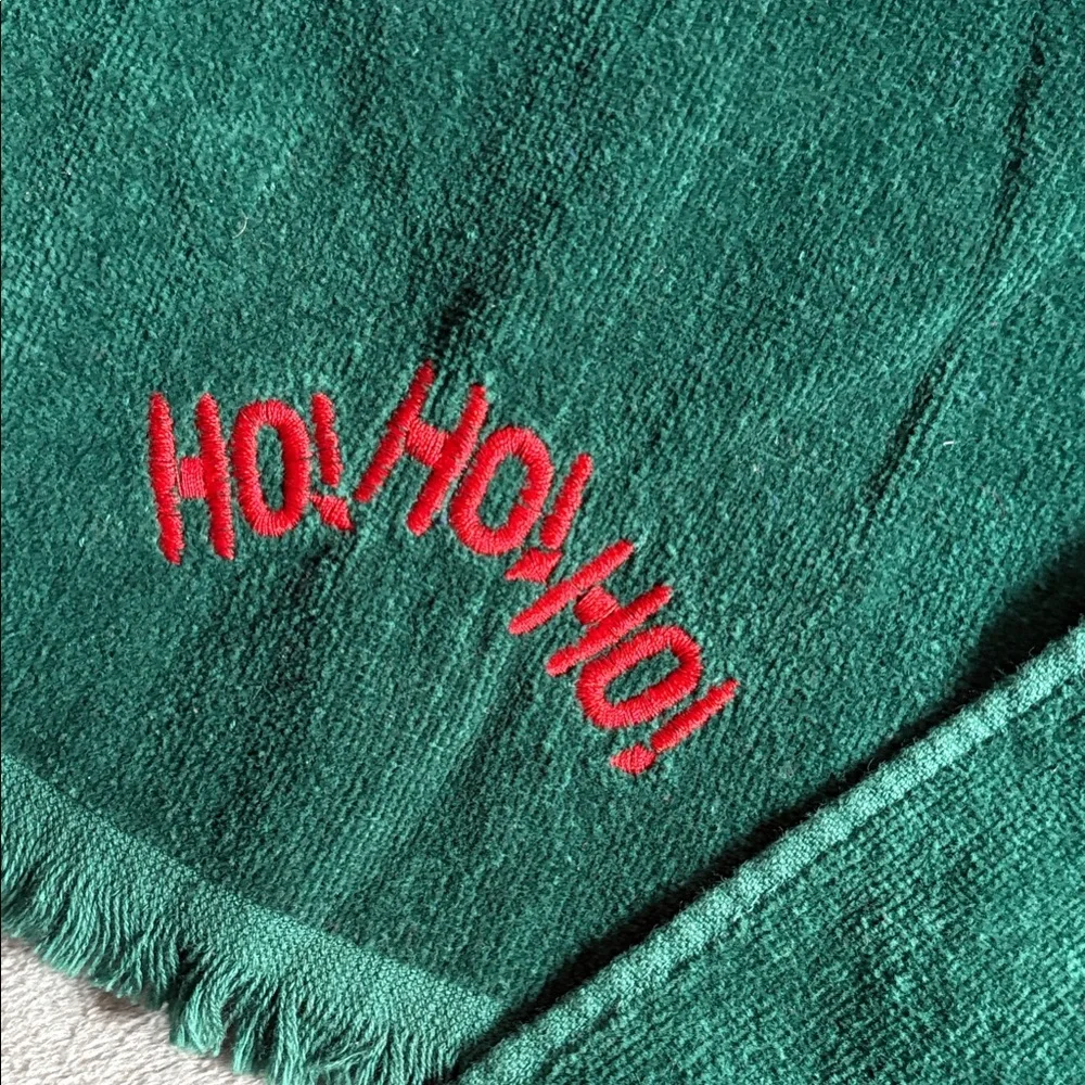 Festive Green Holiday Towel with Red Embroidery